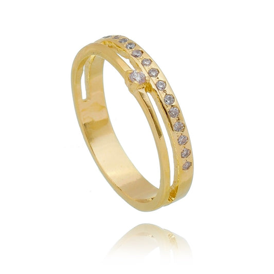 Anel Duplo com Zircônias banhado a ouro 18k - Biju & Cia.