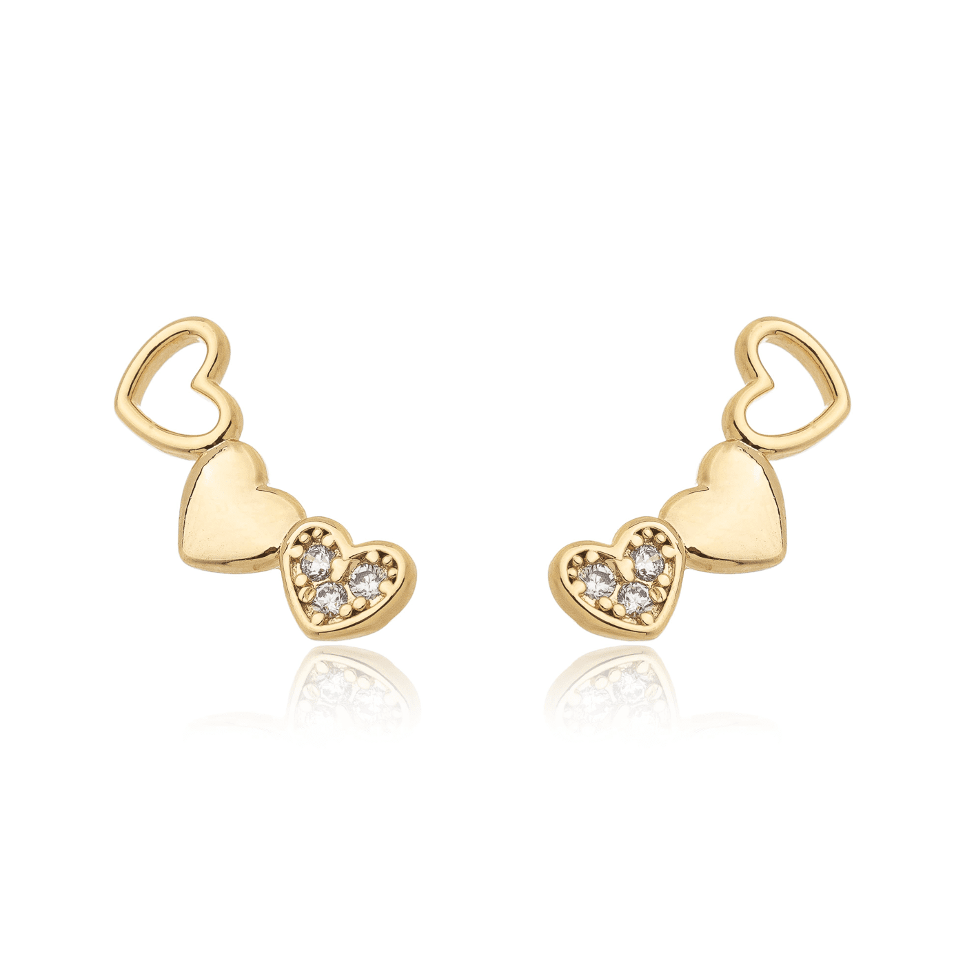 Brinco de 3 corações banhado a ouro 18k - Biju & Cia.