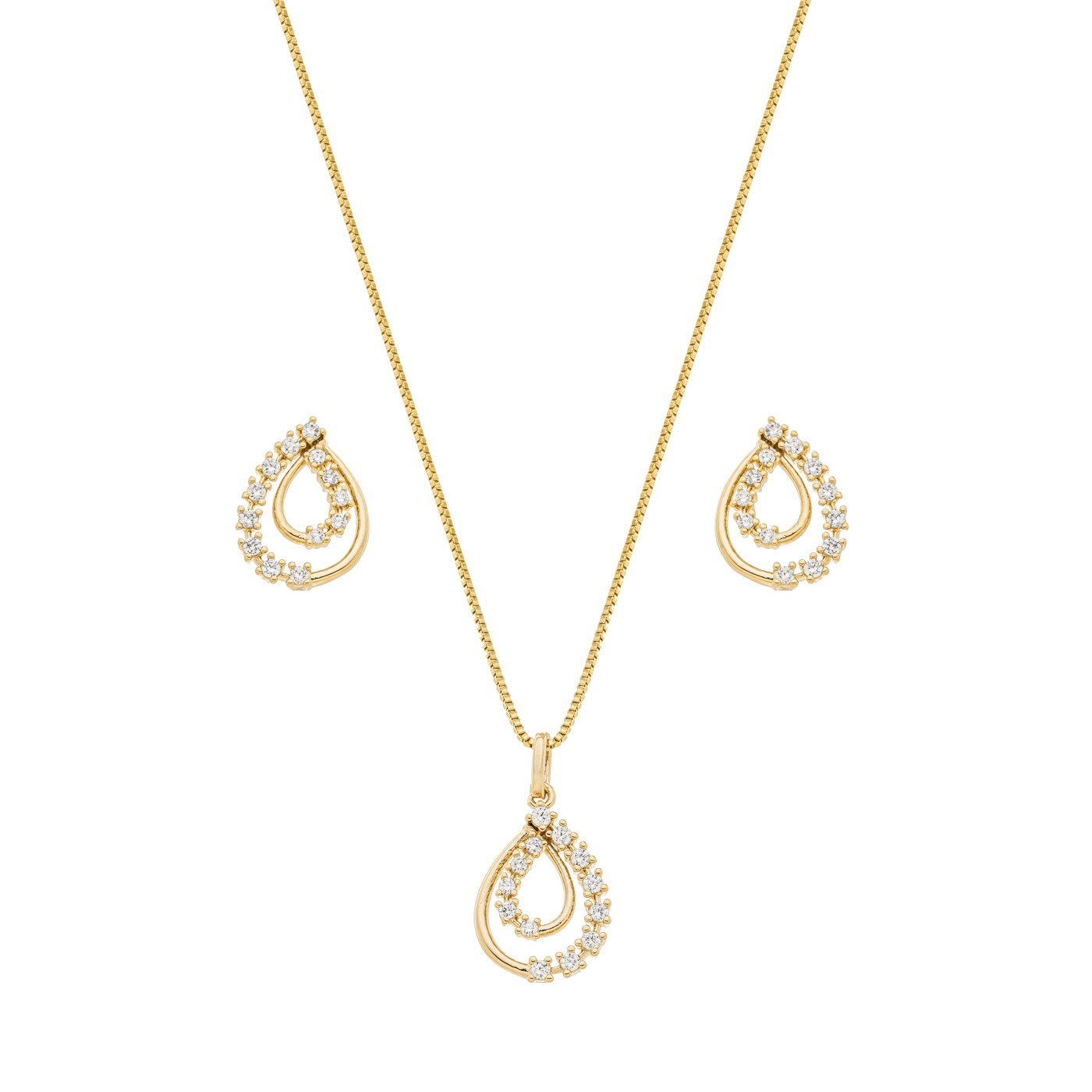 Conjunto gota com zircônias banhado a ouro 18k