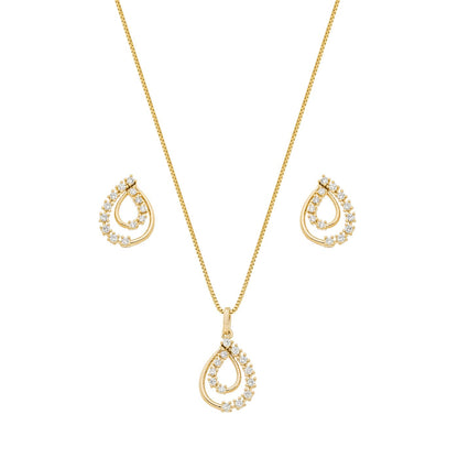 Conjunto gota com zircônias banhado a ouro 18k