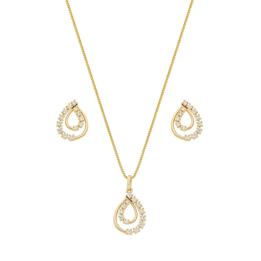 Conjunto gota com zircônias banhado a ouro 18k