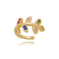 Piercing fake de folhas com pedras coloridas banhado a ouro 18k - Biju & Cia.