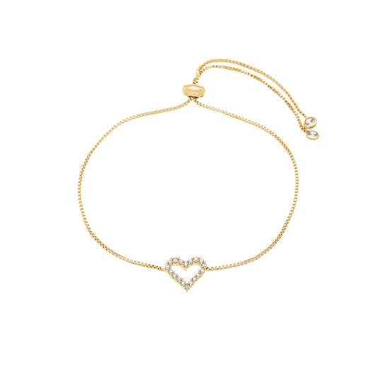 Pulseira regulável com coração de zircônia banhada a ouro 18k - Biju & Cia.