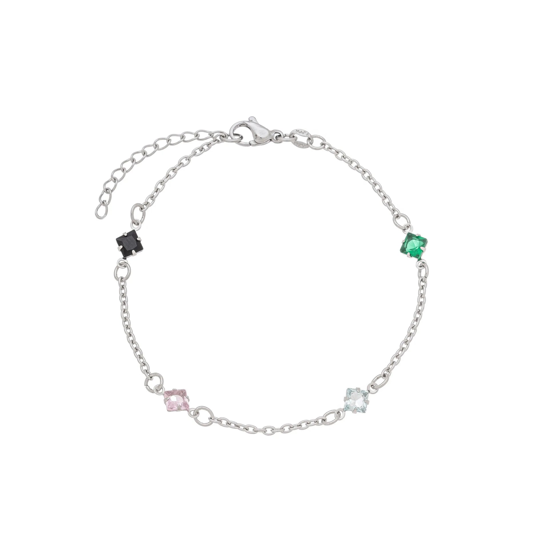 Pulseira com pedras coloridas em aço inox - Biju & Cia.