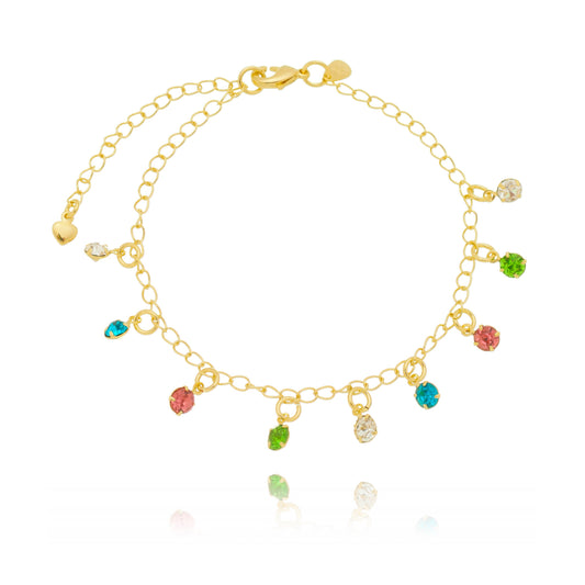 Pulseira com strass colorido banhada a ouro 18k
