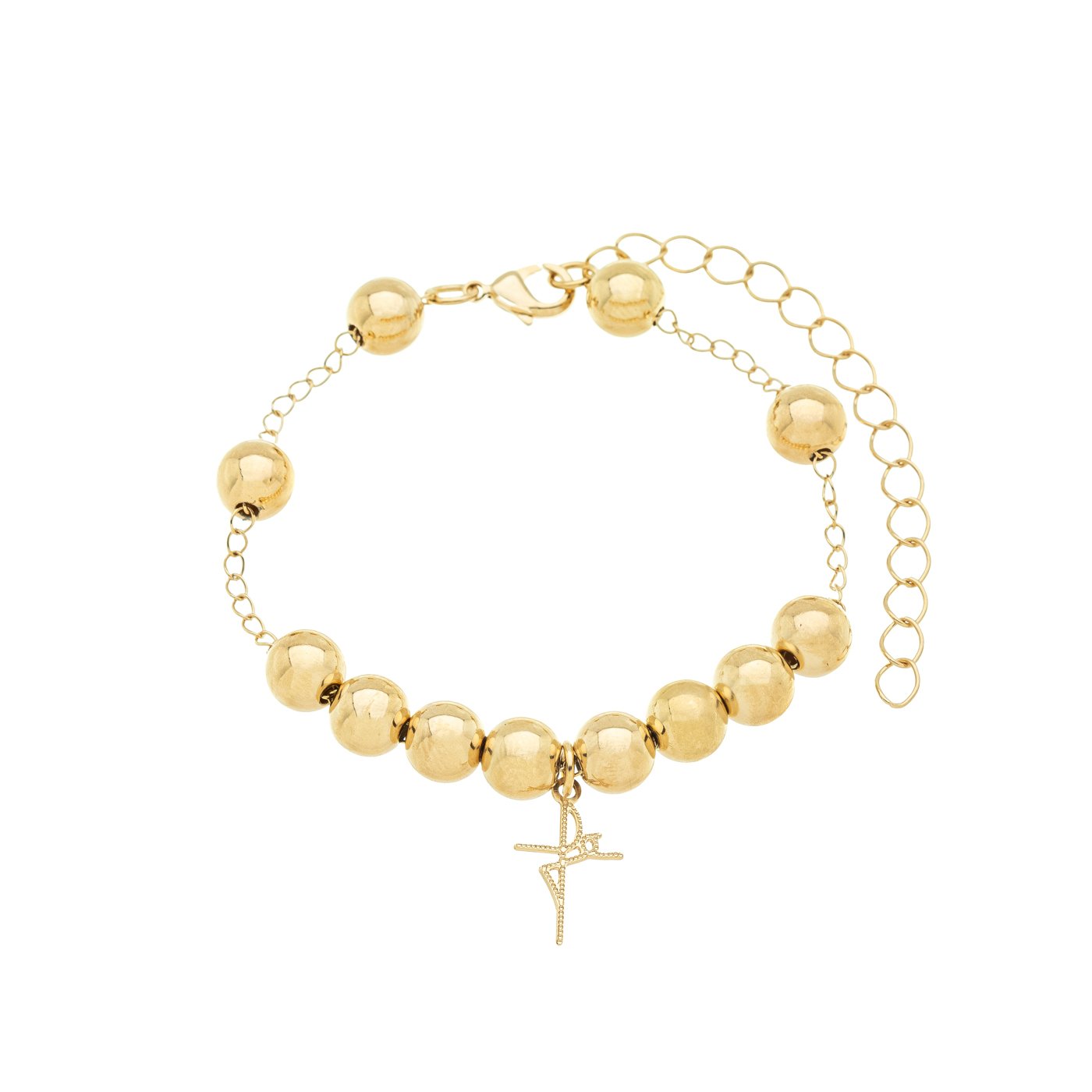 Pulseira bolas com pingente fé banhada a ouro 18k - Biju & Cia.