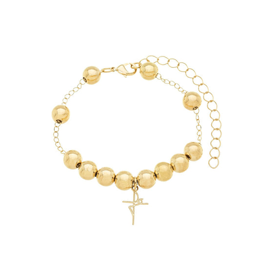 Pulseira bolas com pingente fé banhada a ouro 18k - Biju & Cia.