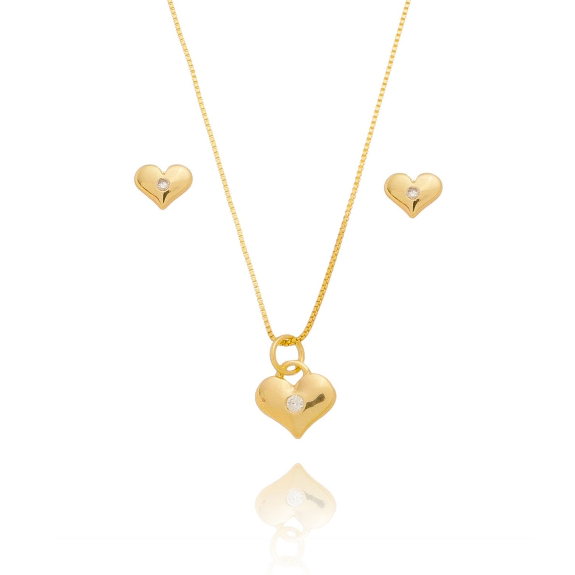 Conjunto coração com pedra banhado a ouro 18k - Biju & Cia.