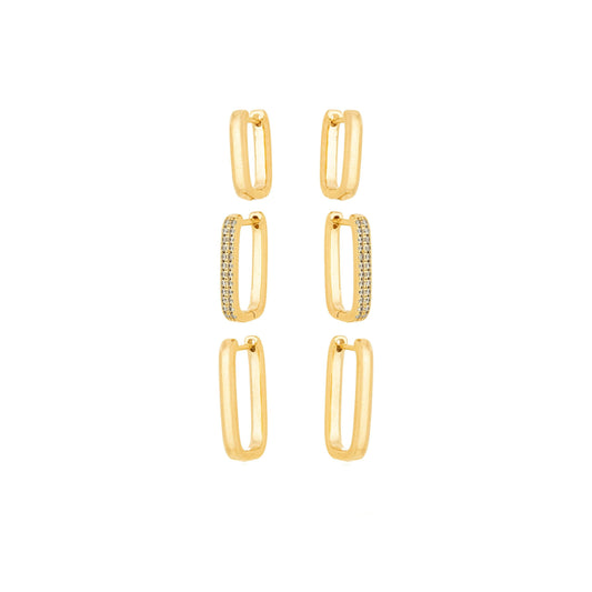 Trio de argolas lisas com zircônias banhado a ouro 18k - Biju & Cia.