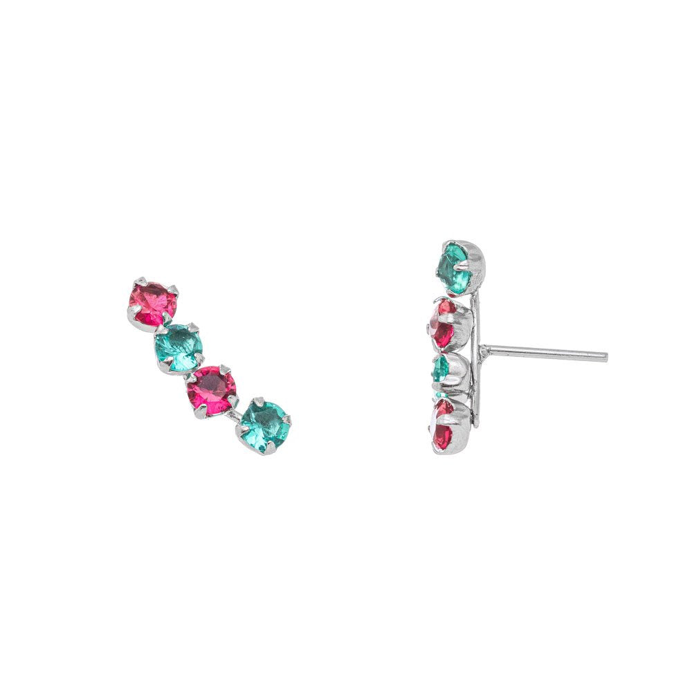 Brinco earcuff de pedras coloridas em aço inox - Biju & Cia.