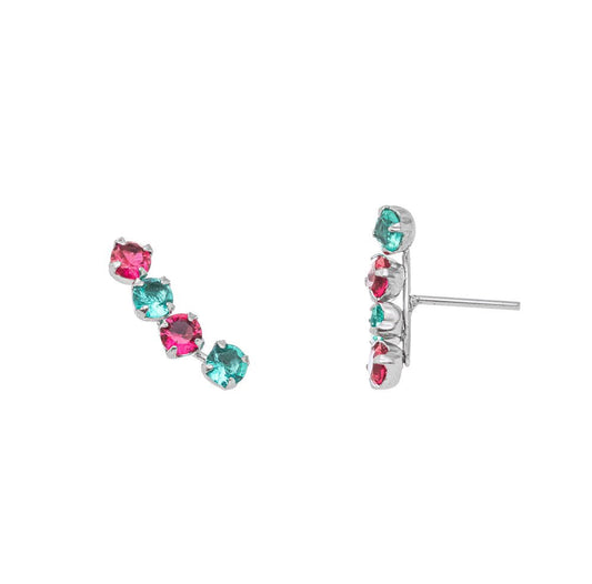 Brinco earcuff de pedras coloridas em aço inox - Biju & Cia.