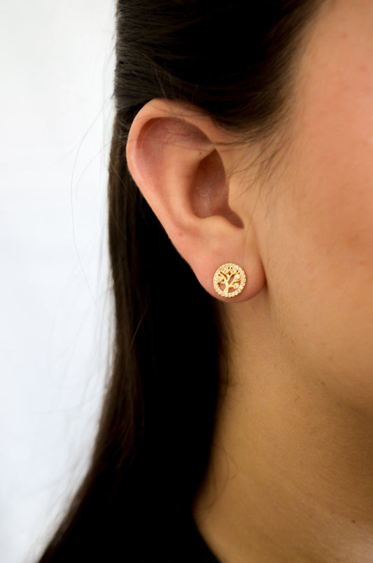 Brinco árvore da vida com zircônias banhado a ouro 18k - Biju & Cia.