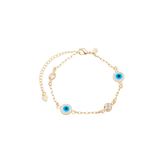 Pulseira de olho grego e zircônias banhada a ouro 18k - Biju & Cia.