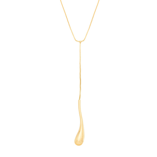 Colar de gravata com pingente de gota banhado a ouro 18k - Biju & Cia.
