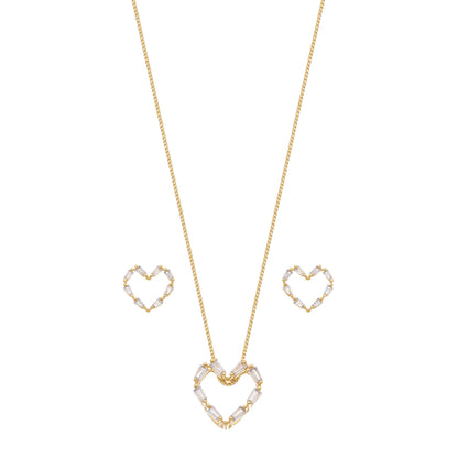 Conjunto coração com zircônias banhada a ouro 18k