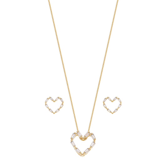 Conjunto coração com zircônias banhada a ouro 18k