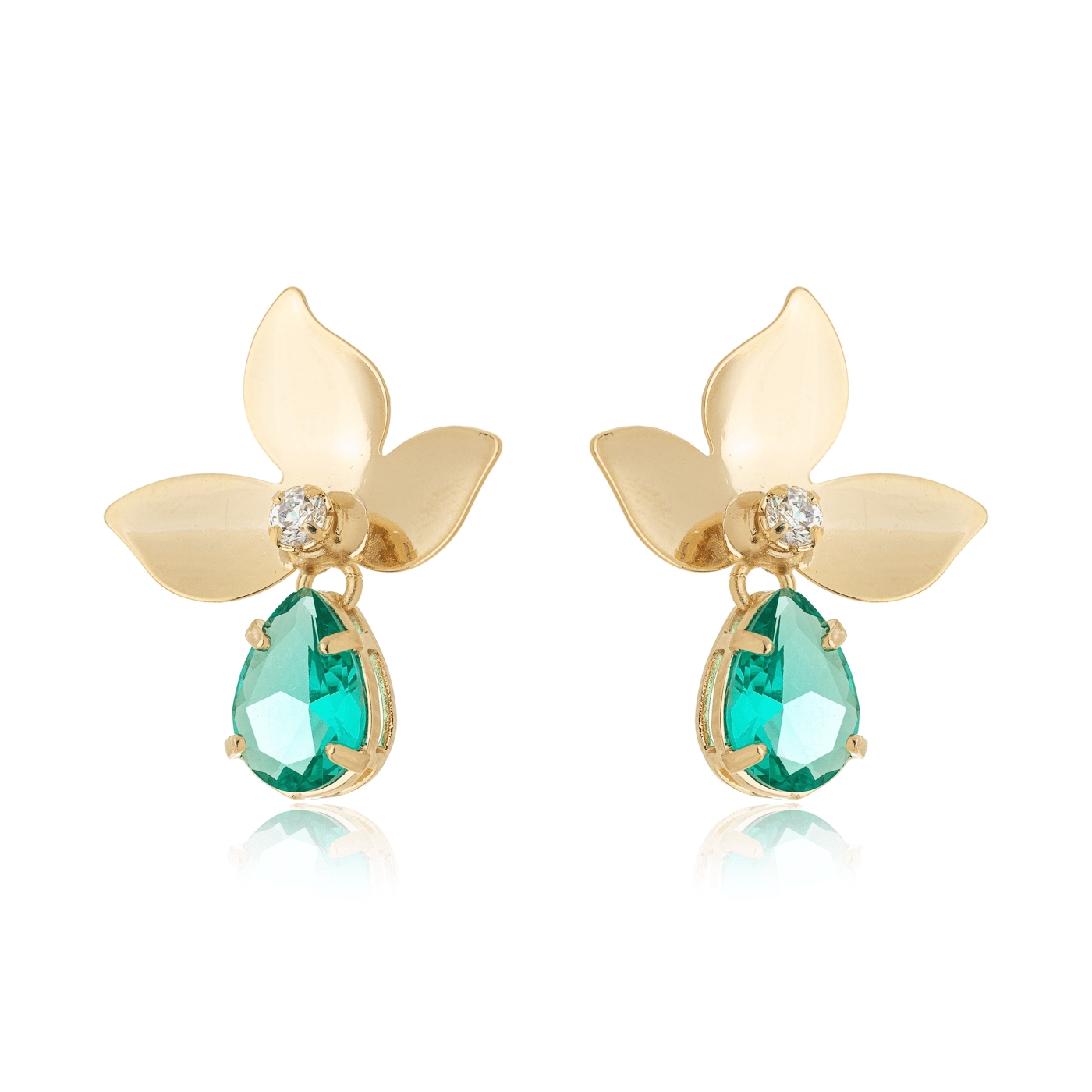 Brinco de flor com pedra banhado a ouro 18k - Biju & Cia.