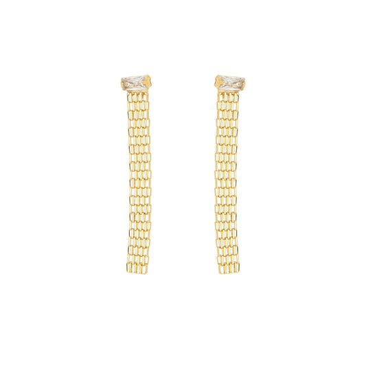 Brinco de corrente com zircônia banhado a ouro 18k - Biju & Cia.