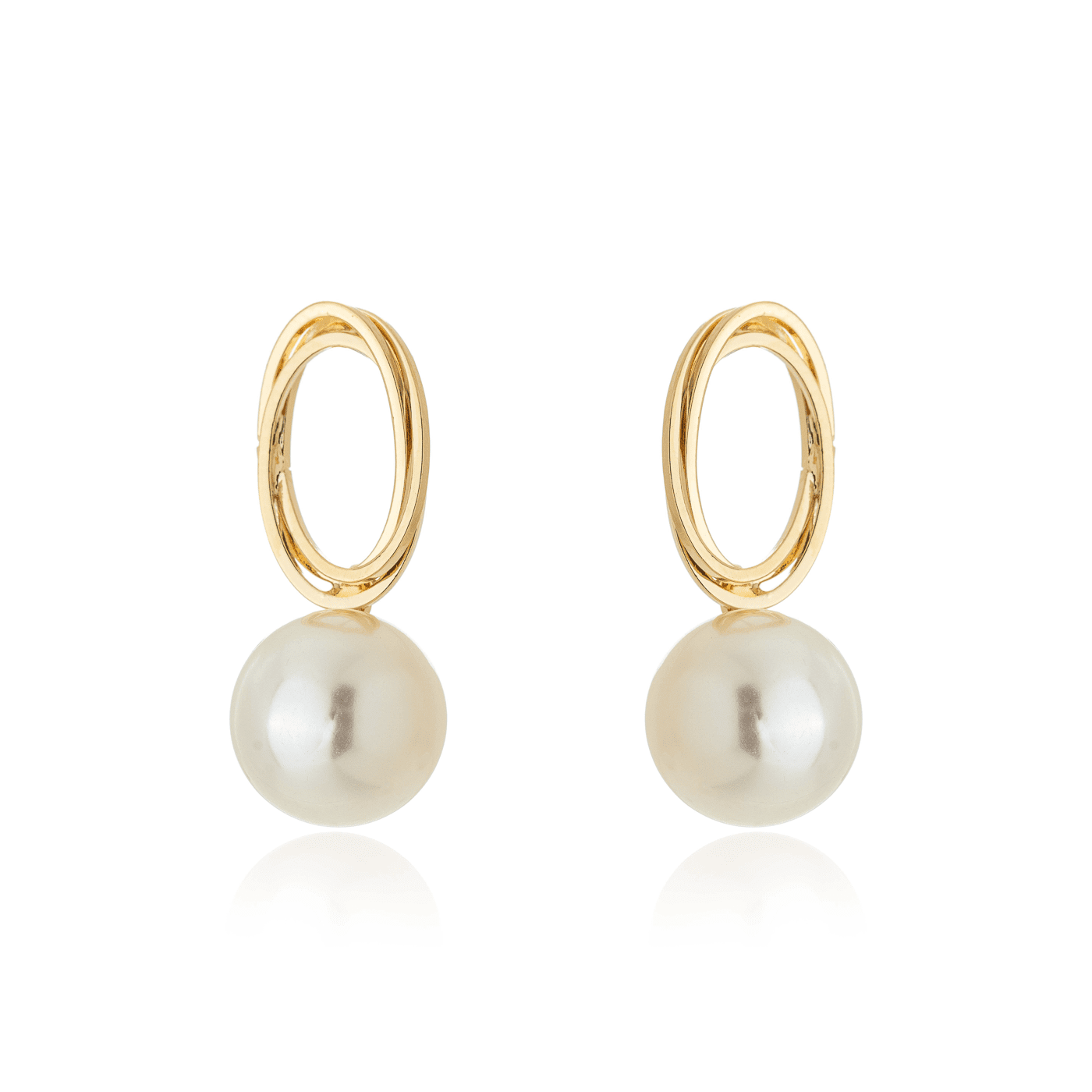 Brinco oval com pérola banhado a ouro 18k - Biju & Cia.
