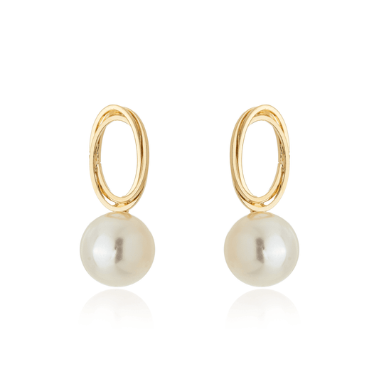 Brinco oval com pérola banhado a ouro 18k - Biju & Cia.