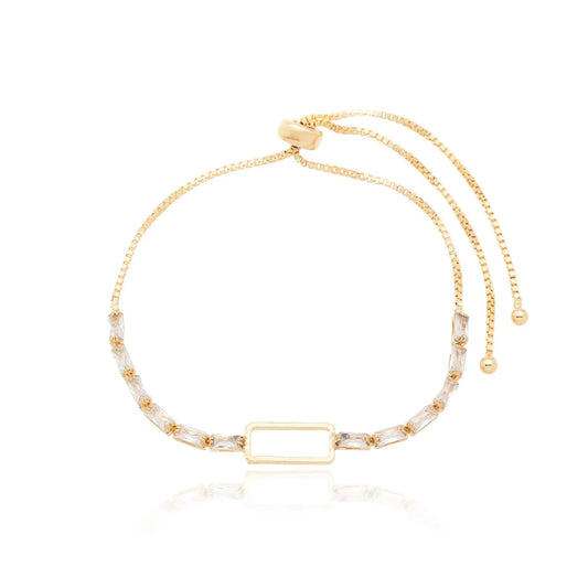 Pulseira retangular com zircônias banhada a ouro 18k - Biju & Cia.