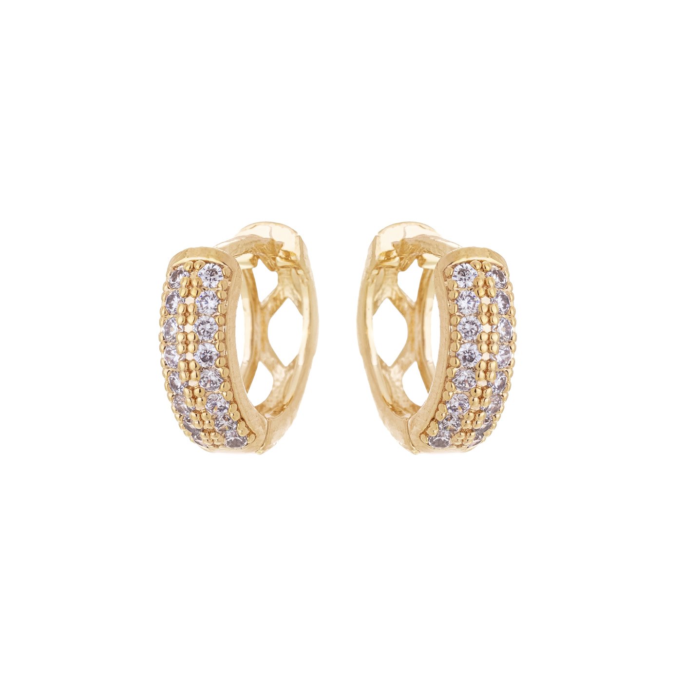 Brinco de argola articulada com 2 fileiras de zircônias banhado a ouro 18k - Biju & Cia.