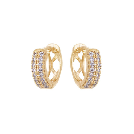 Brinco de argola articulada com 2 fileiras de zircônias banhado a ouro 18k - Biju & Cia.