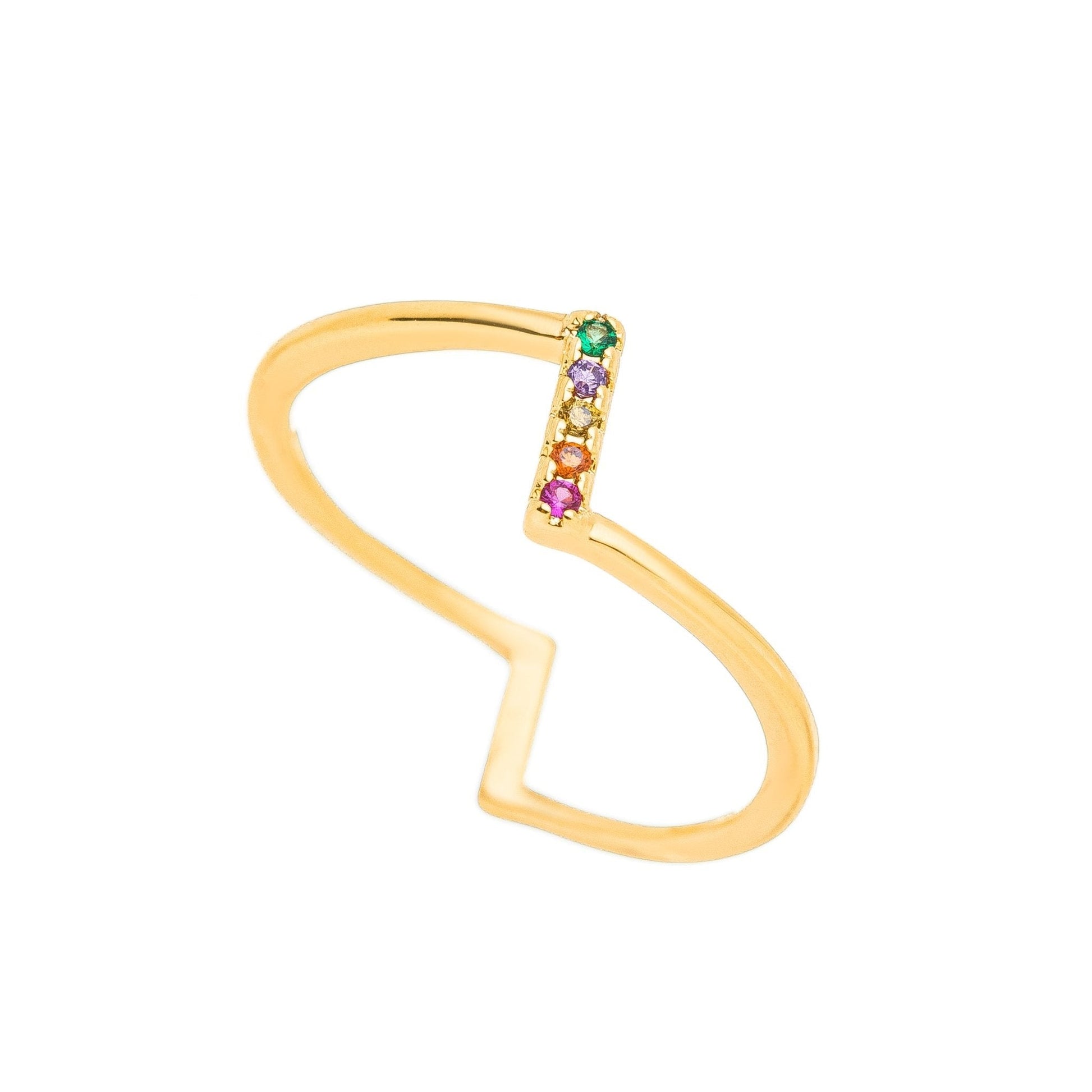 Anel com zircônias coloridas banhado a ouro 18k - Biju & Cia.