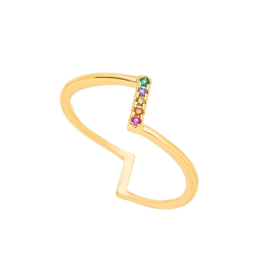 Anel com zircônias coloridas banhado a ouro 18k - Biju & Cia.
