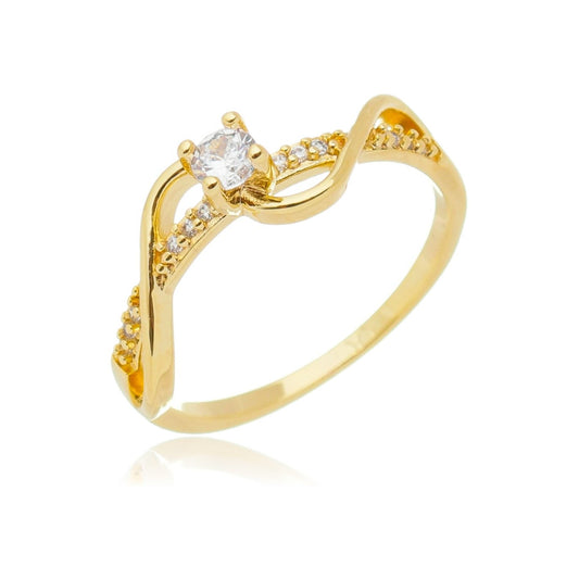 Anel zircônias banhado a ouro 18k