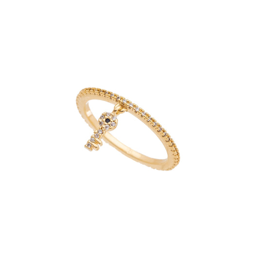 Anel com chave e zircônias banhado a ouro 18k