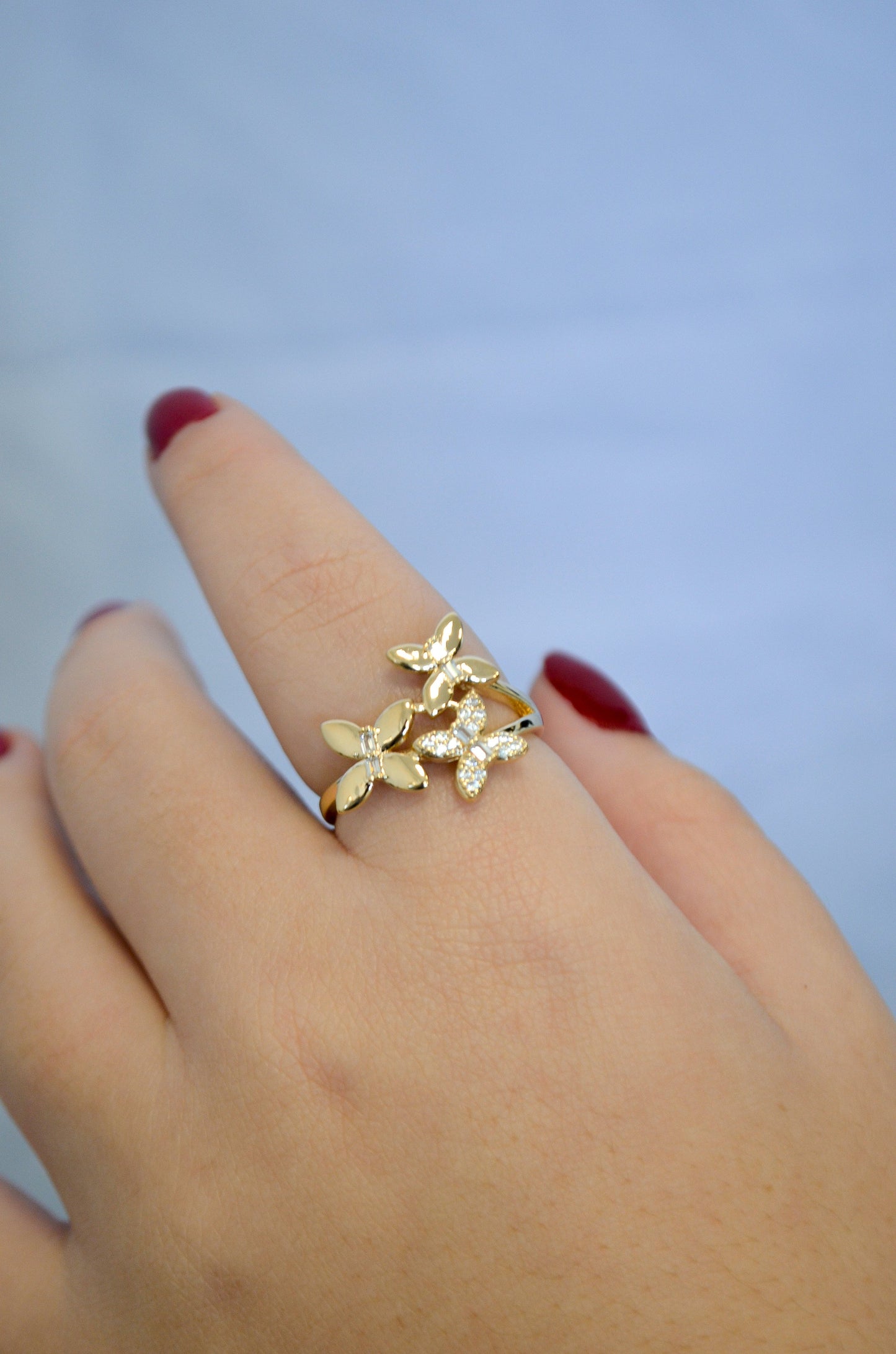 Anel borboletas banhado a ouro 18k
