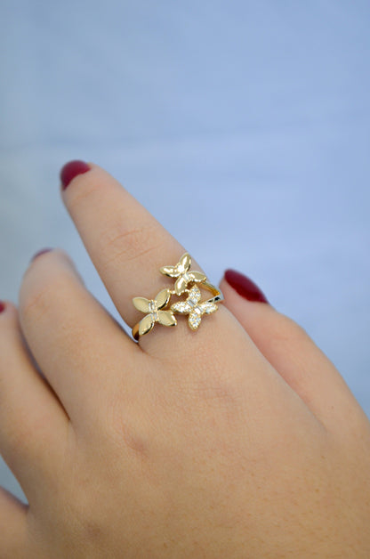 Anel borboletas banhado a ouro 18k