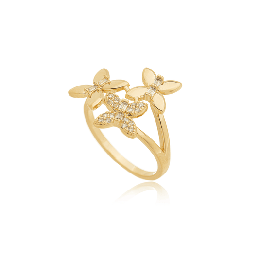 Anel borboletas banhado a ouro 18k