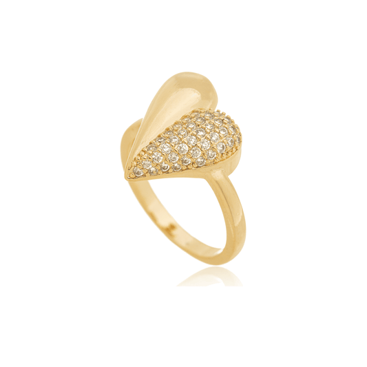 Anel coração com zircônias banhado a ouro 18k