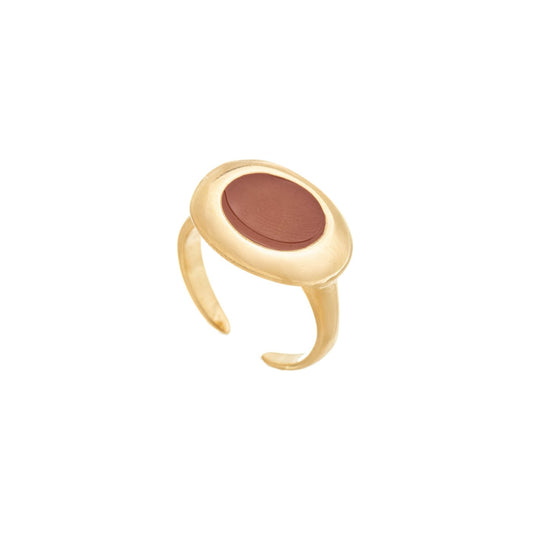 Anel regulável oval esmaltado banhado a ouro 18k - Biju & Cia.