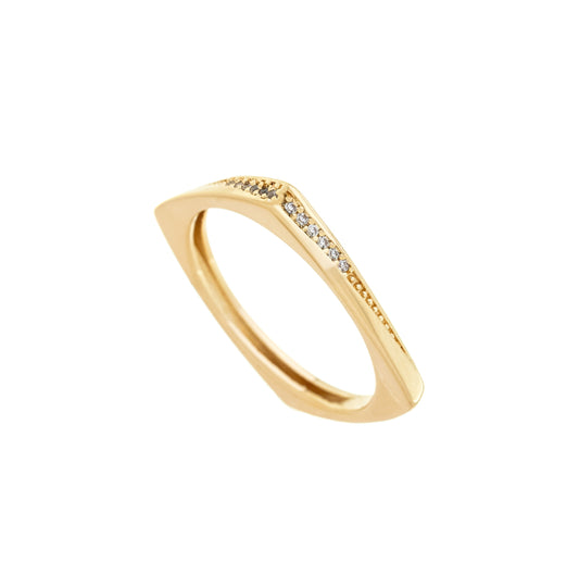 Anel quadrado com zircônias banhado a ouro 18k - Biju & Cia.