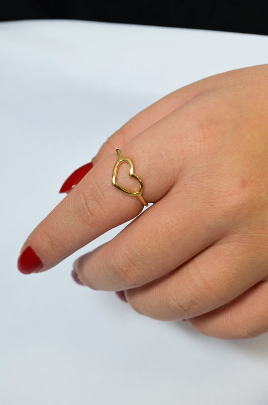 Anel coração banhado a ouro 18k