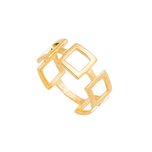 Anel liso com quadrados banhado a ouro 18k - Biju & Cia.