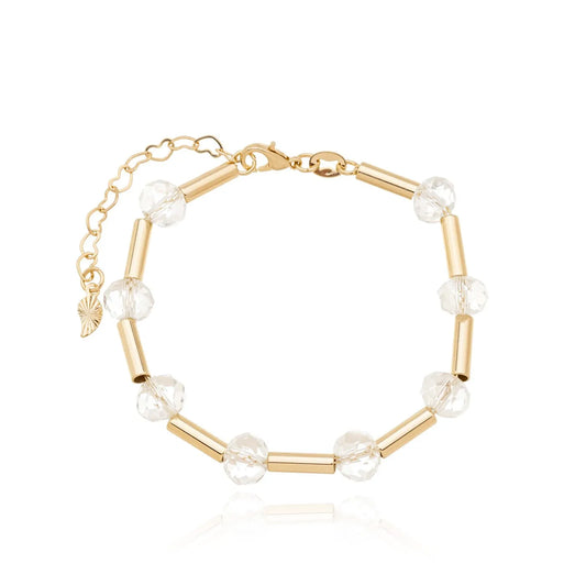 Pulseira com pedras e tubinho banhada a ouro 18k - Biju & Cia.
