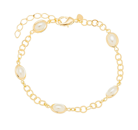 Pulseira pérolas ovais banhada a ouro 18k