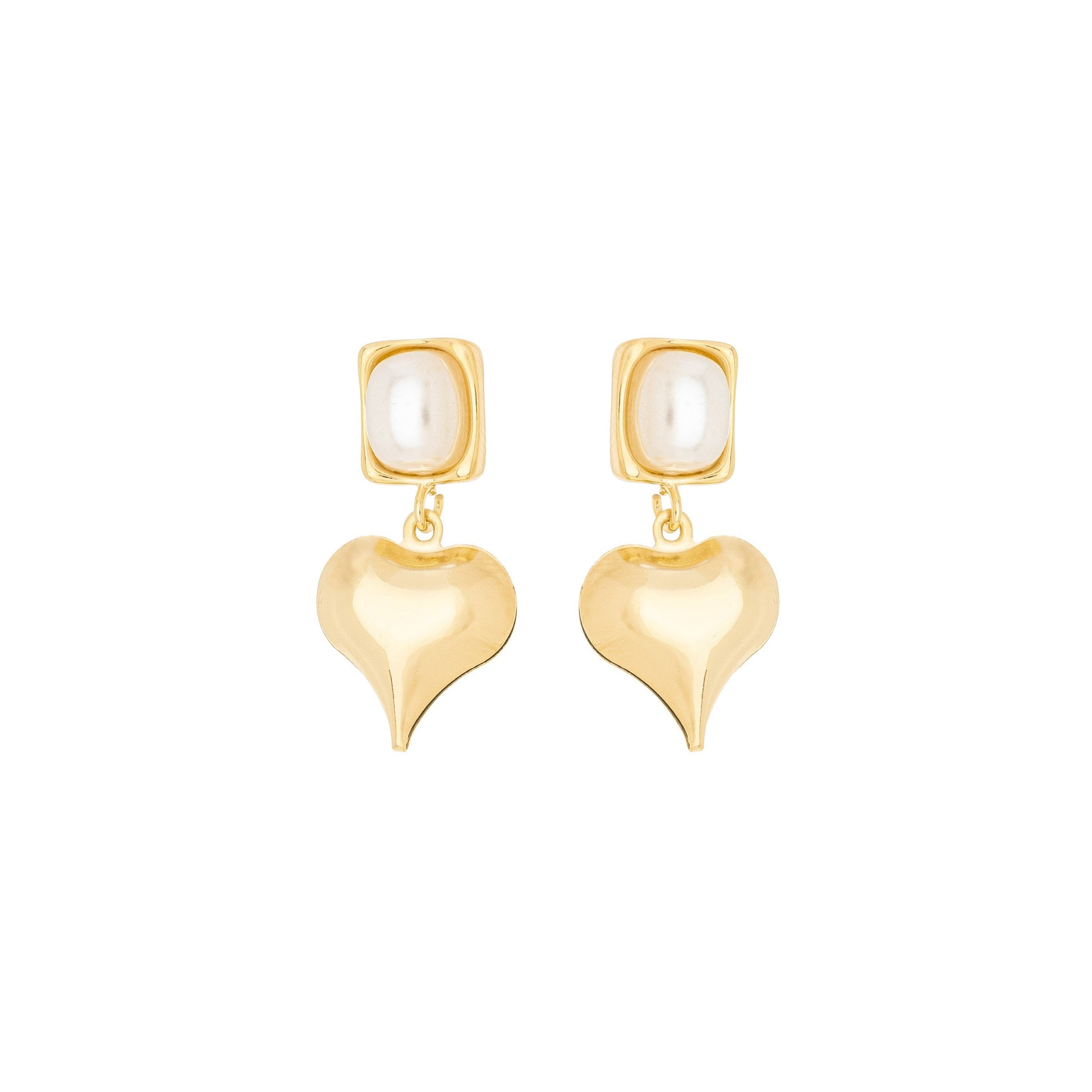 Brinco coração com pérola banhado a ouro 18k - Biju & Cia.