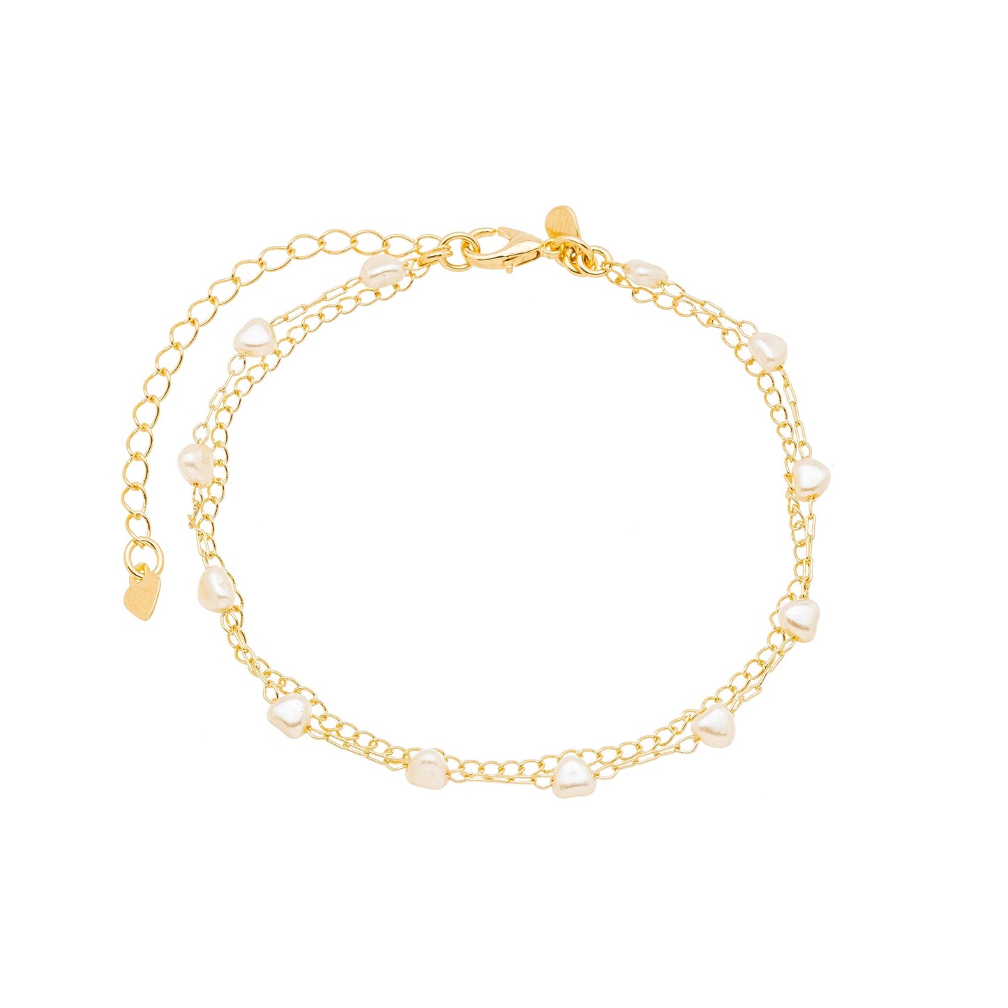 Pulseira de corações e pérola banhada a ouro 18k - Biju & Cia.
