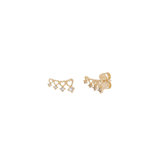 Brinco de corações com zircônias banhado a ouro 18k - Biju & Cia.