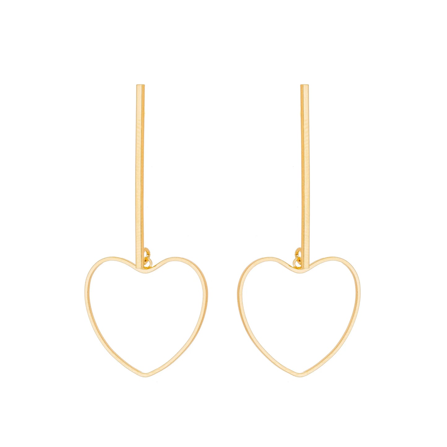Brinco de palito e coração banhado a ouro 18k - Biju & Cia.