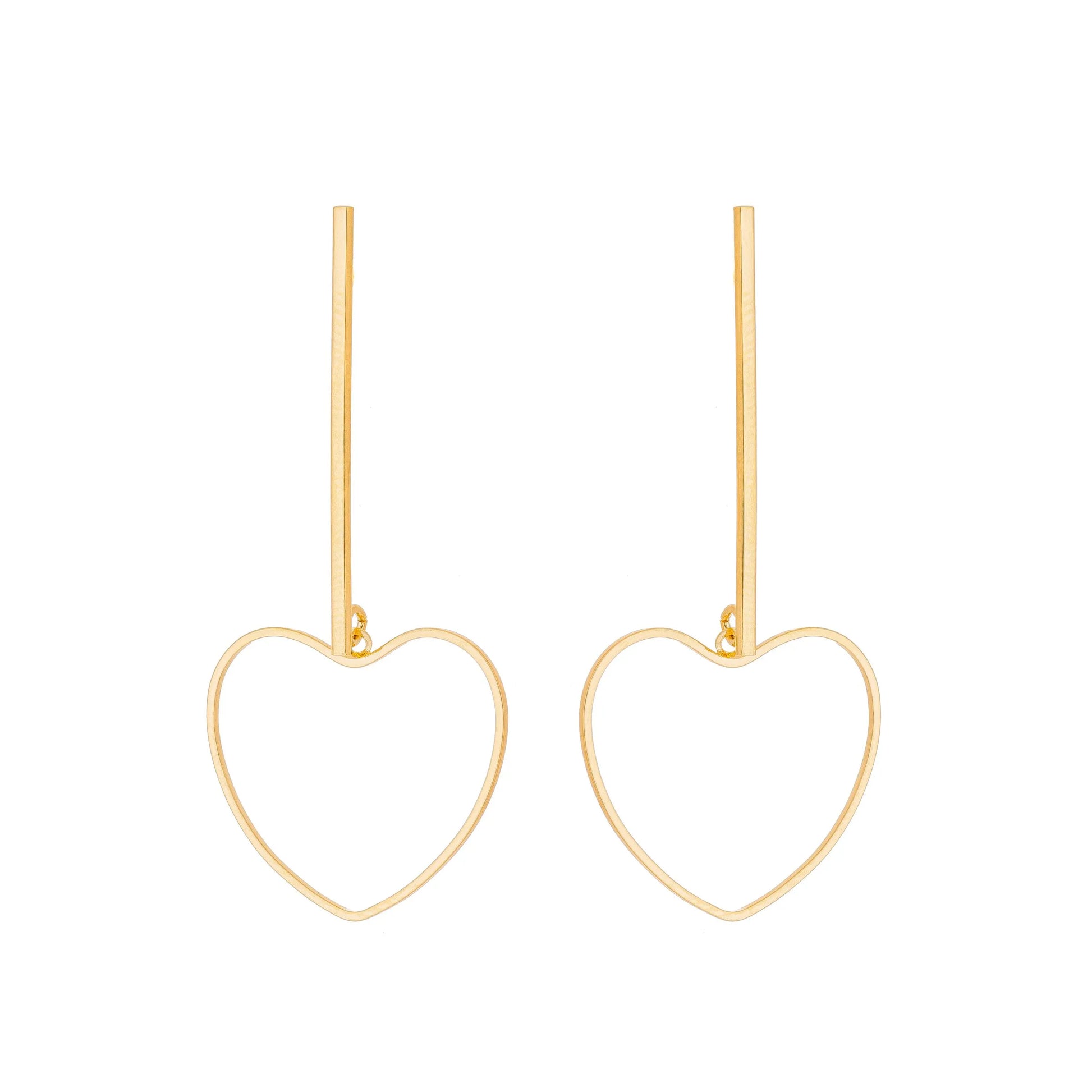 Brinco de palito e coração banhado a ouro 18k - Biju & Cia.