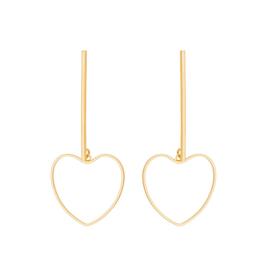 Brinco de palito e coração banhado a ouro 18k - Biju & Cia.