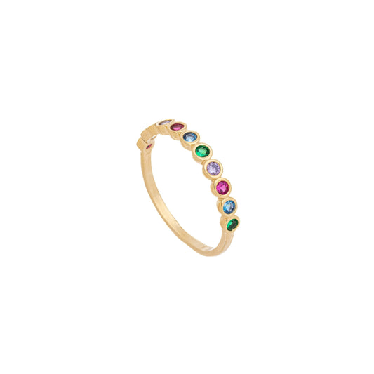 Anel com zircônias coloridas banhado a ouro 18k - Biju & Cia.