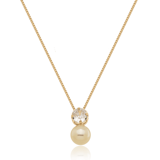 Gargantilha de pérola com zircônia banhada a ouro 18k - Biju & Cia.