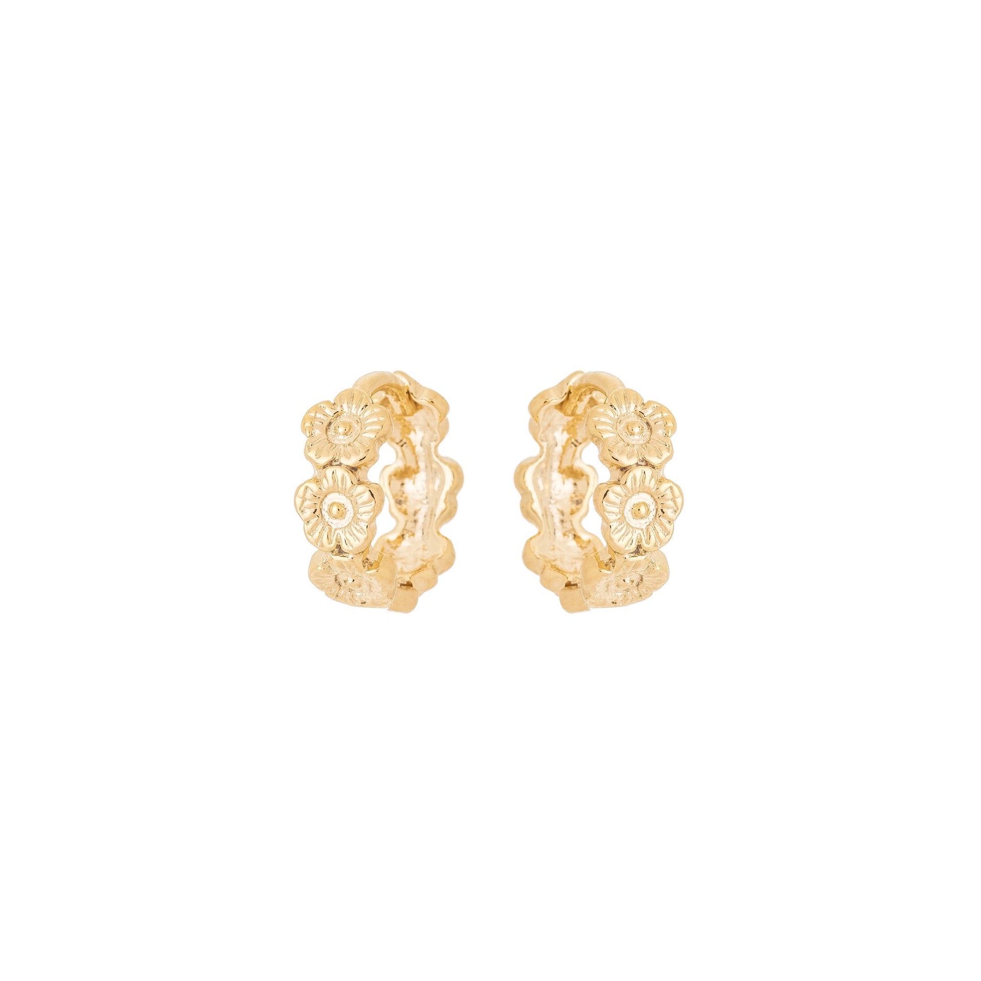 Argola articulada com flor banhada a ouro 18k - Biju & Cia.